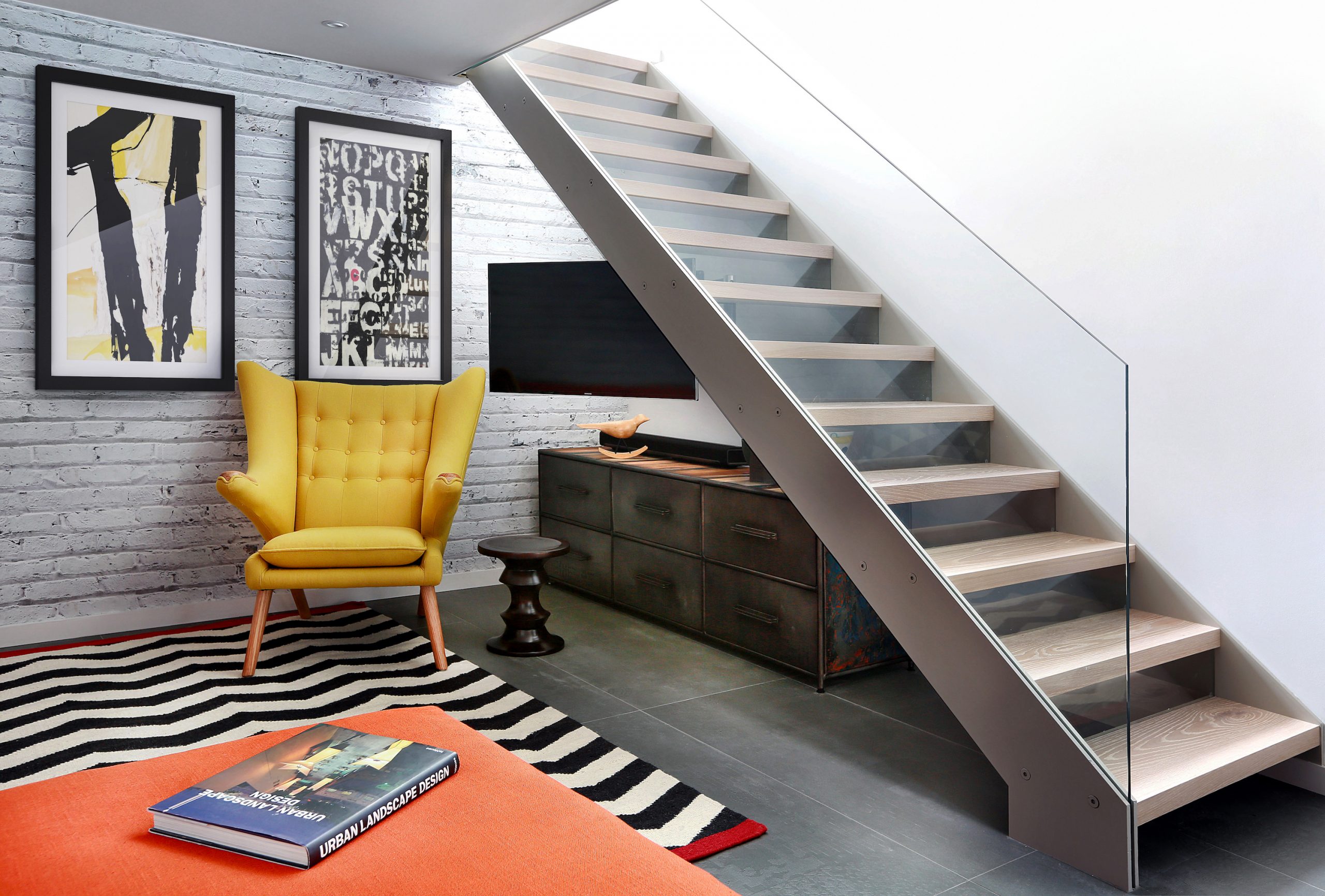 Mid Century Townhouse - Lower Ground Floor - Bespoke Metal and Glass staircase