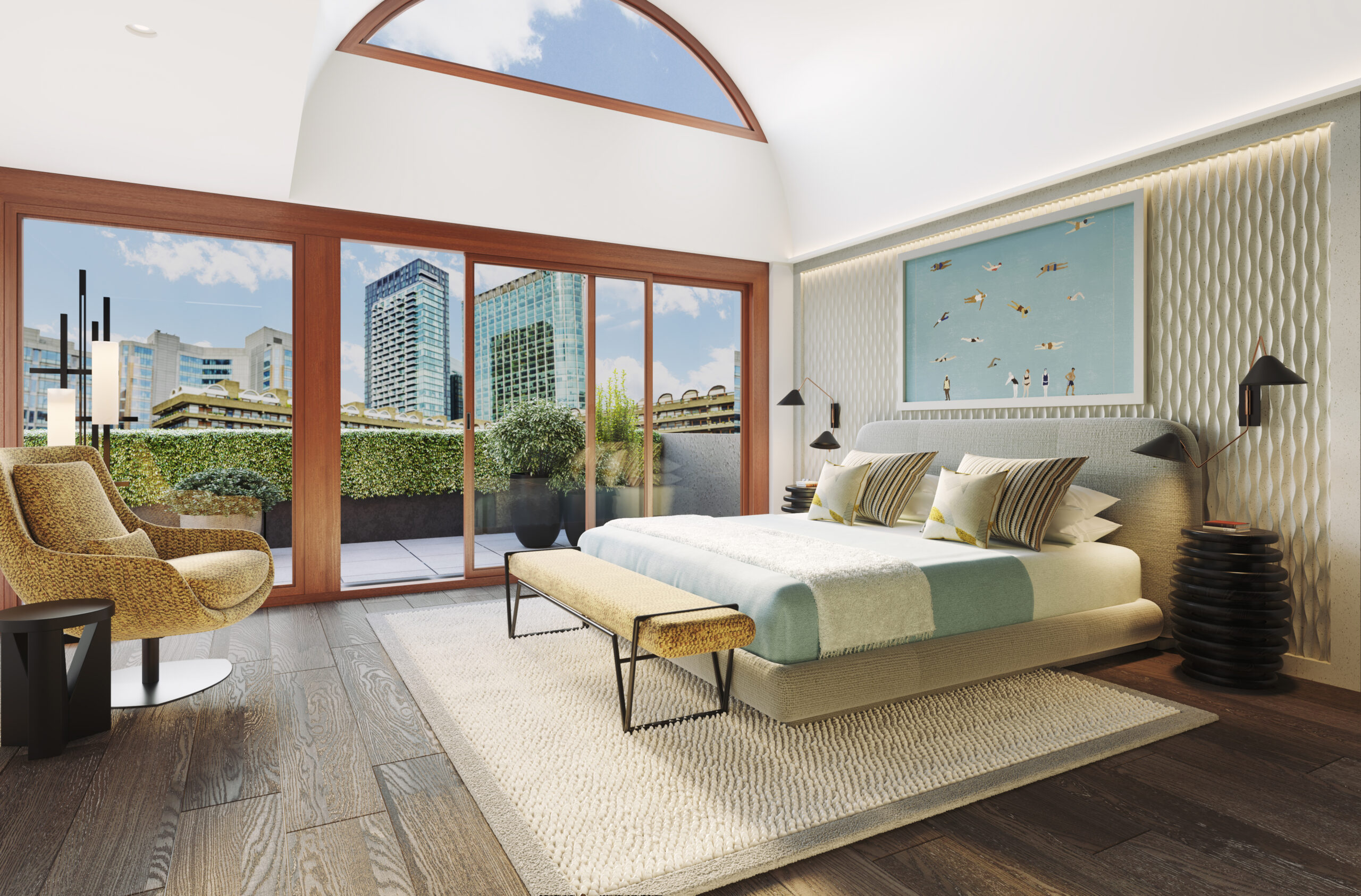 Barbican master bedroom with barrel ceiling - City Pied a Terre - LLI Design