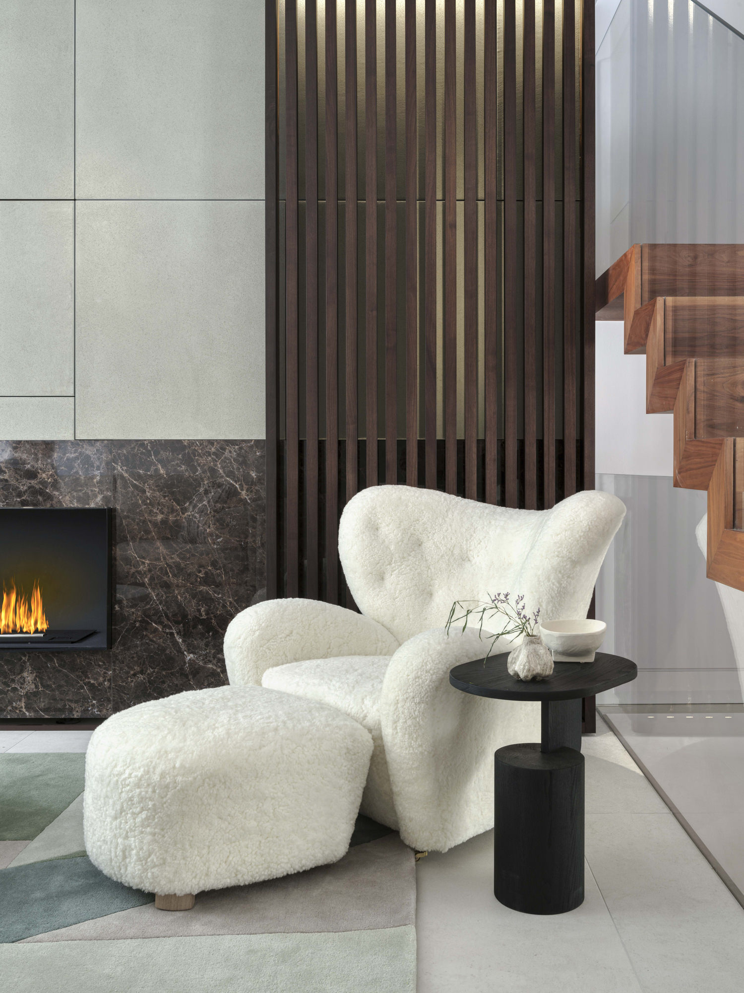Chelsea Townhouse - LLI Design - Living Room - Linear slatted joinery detail and Tired Man Armchair 