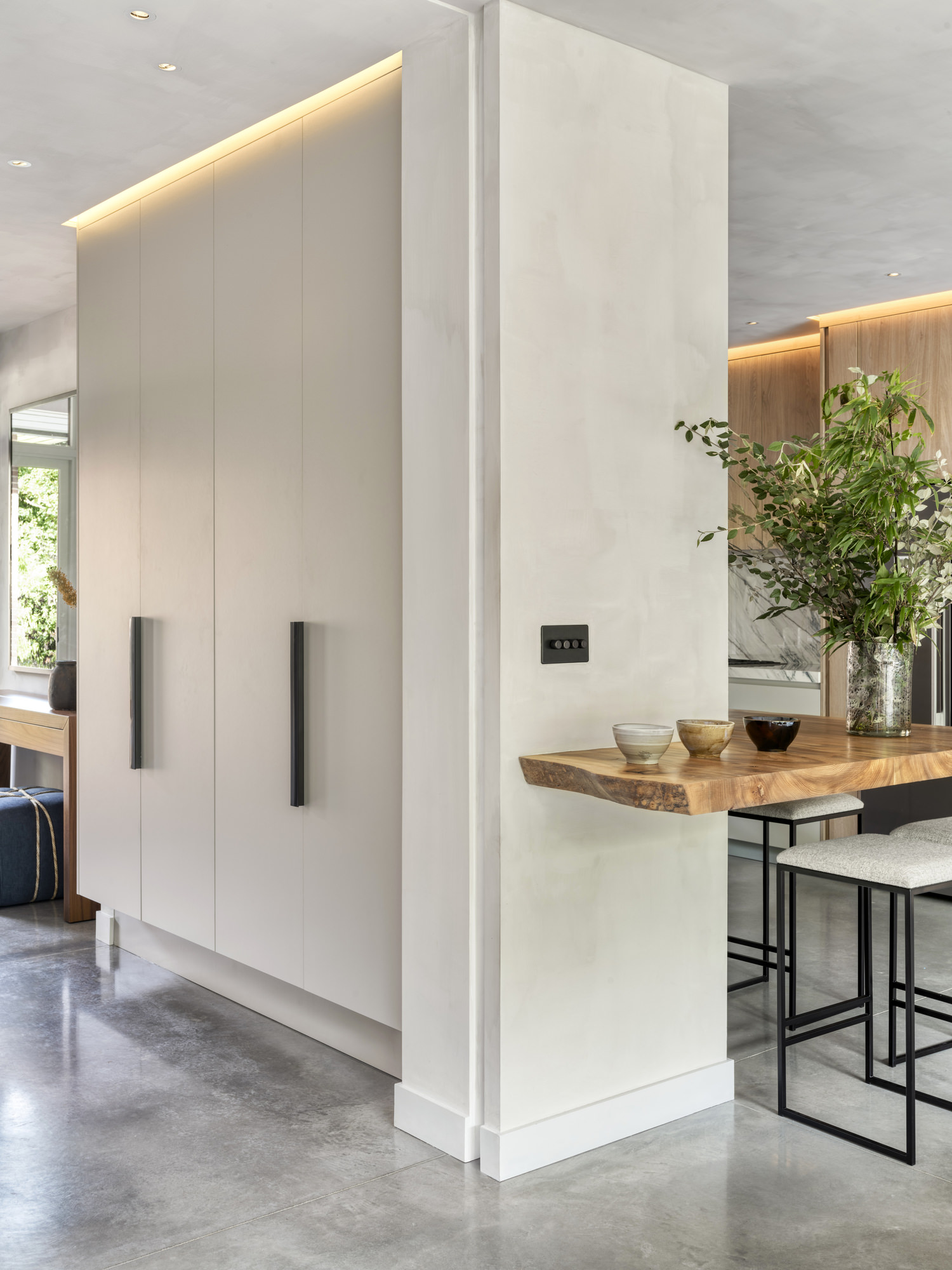 Highgate Minimal Modernism - LLI Design - Entrance Hall - With glazed door to kitchen - door closed