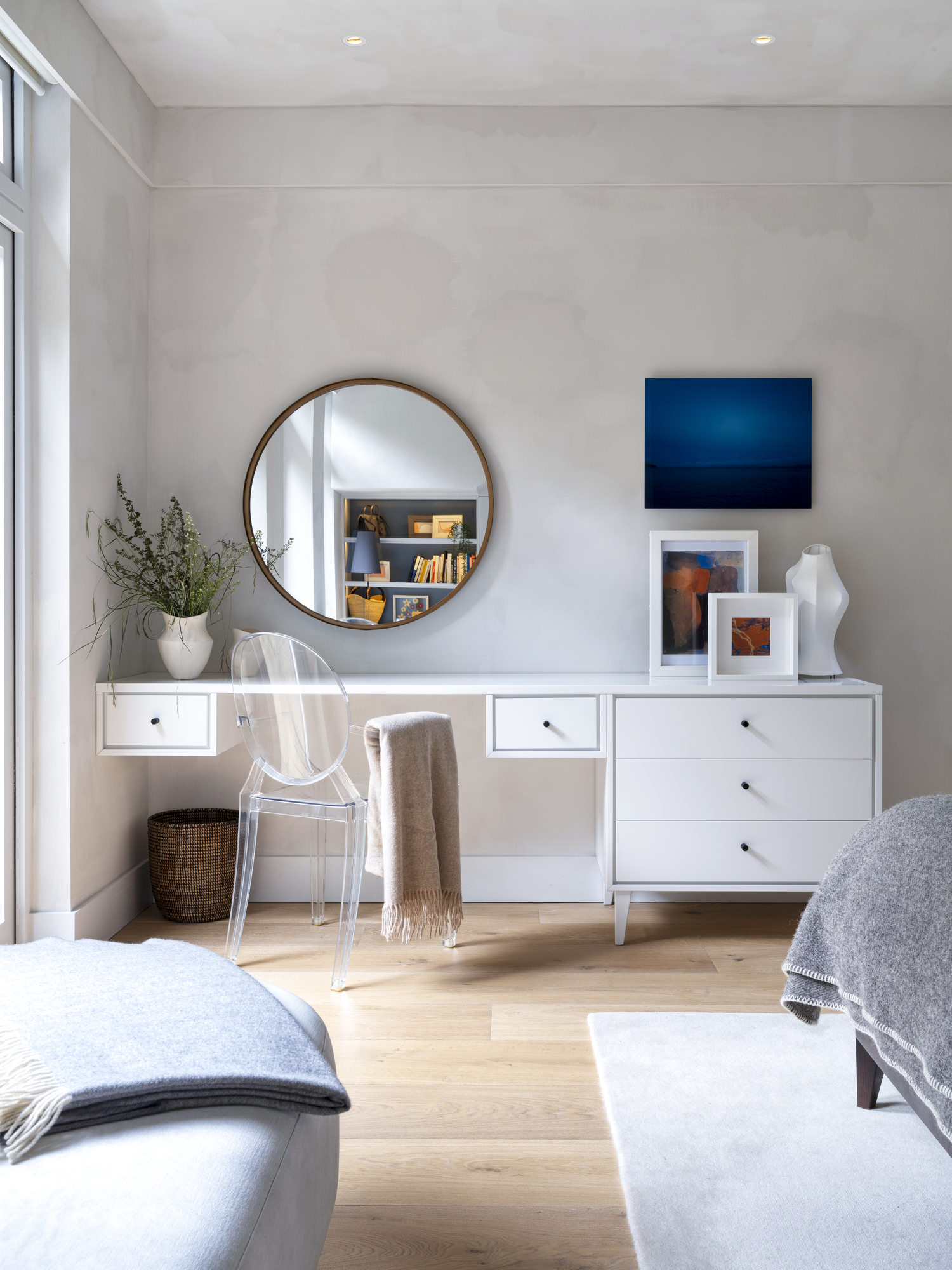 Highgate Minimal Modernism - LLI Design - Master Bedroom - Bespoke joinery dressing table overview