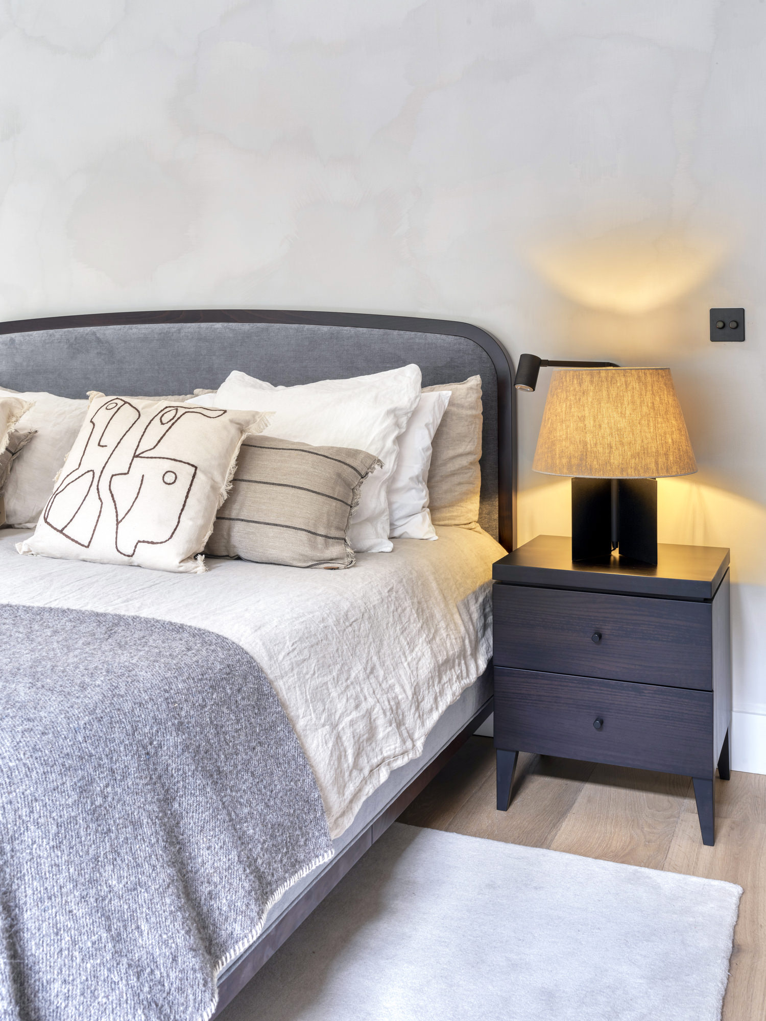 Highgate Minimal Modernism - LLI Design - Master Bedroom - Headboard and side table detail